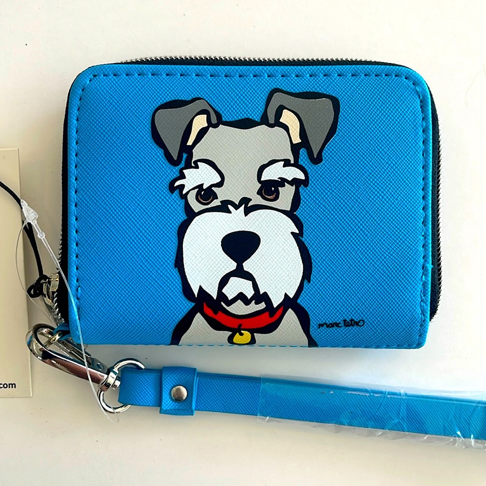 Marc Tetro Schnauzer Blue Synthetic Saffiano Zip Around Wallet/Wristlet NWT